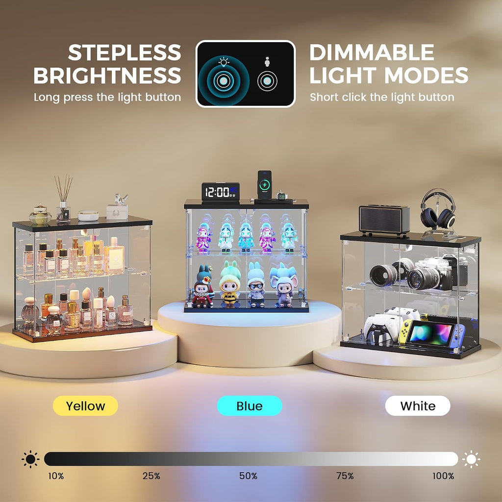 2‑Tier Glass Display Case with LED Lights