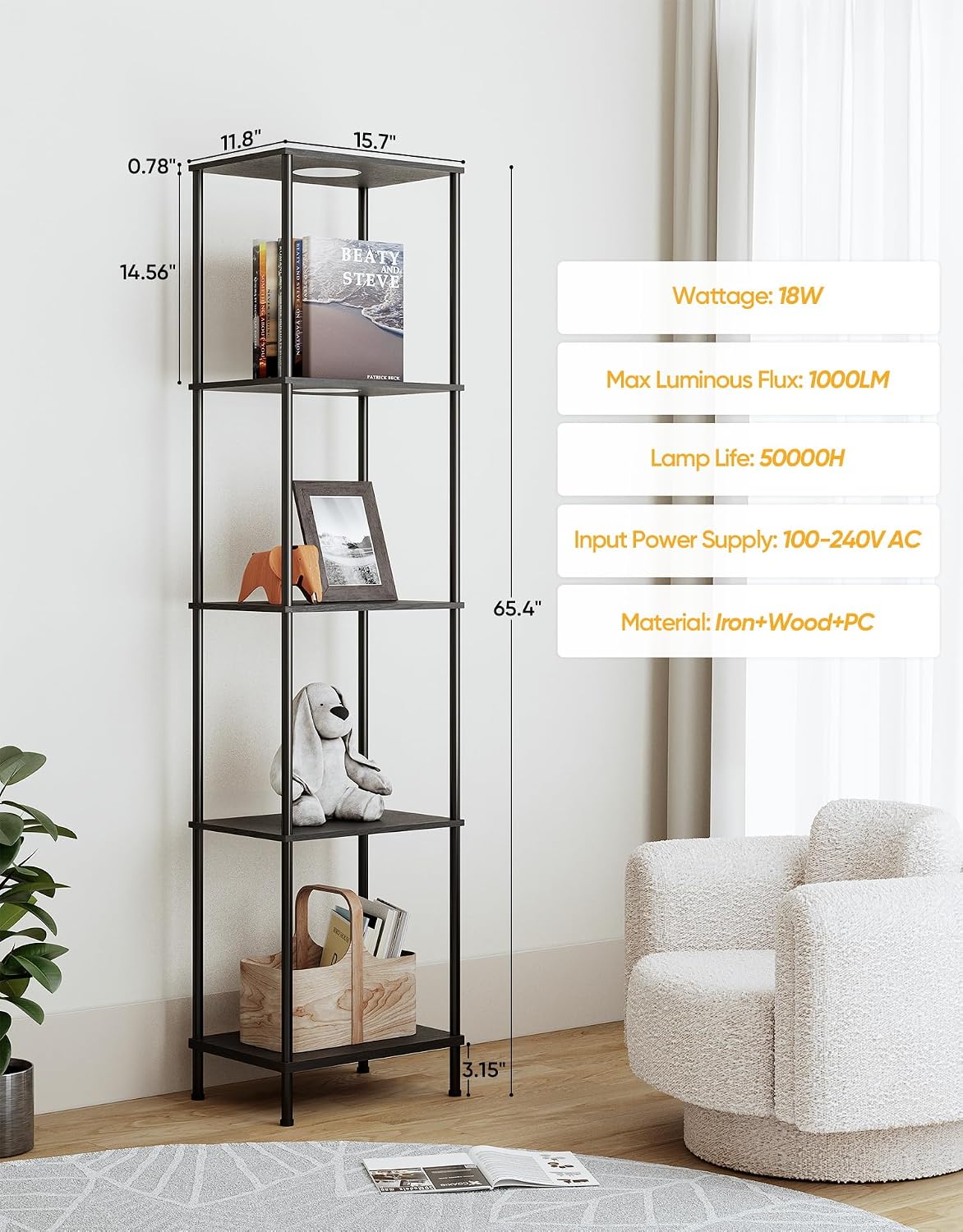 Black Floor Etagere Shelf with RGBW Light
