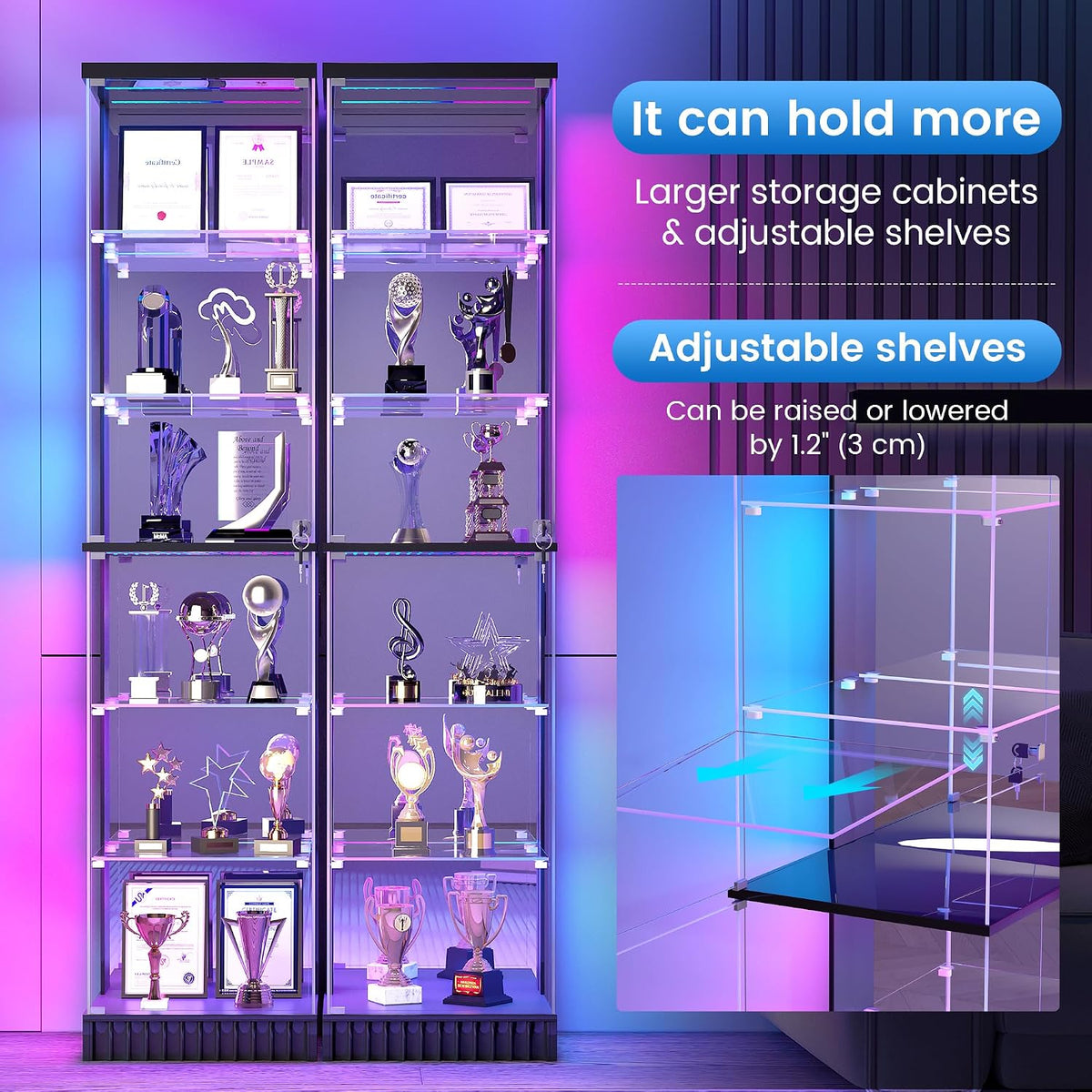 Black 6‑Tier Glass Display Cabinet with RGB Lights