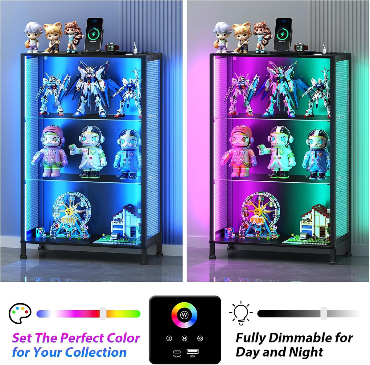 Black 3‑Tier Display Cabinet with RGB Light