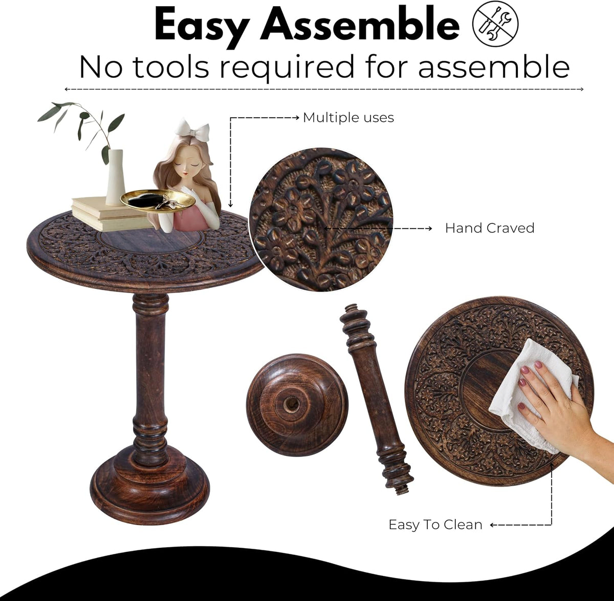 Natural Burnt Finish Pedestal Side Table