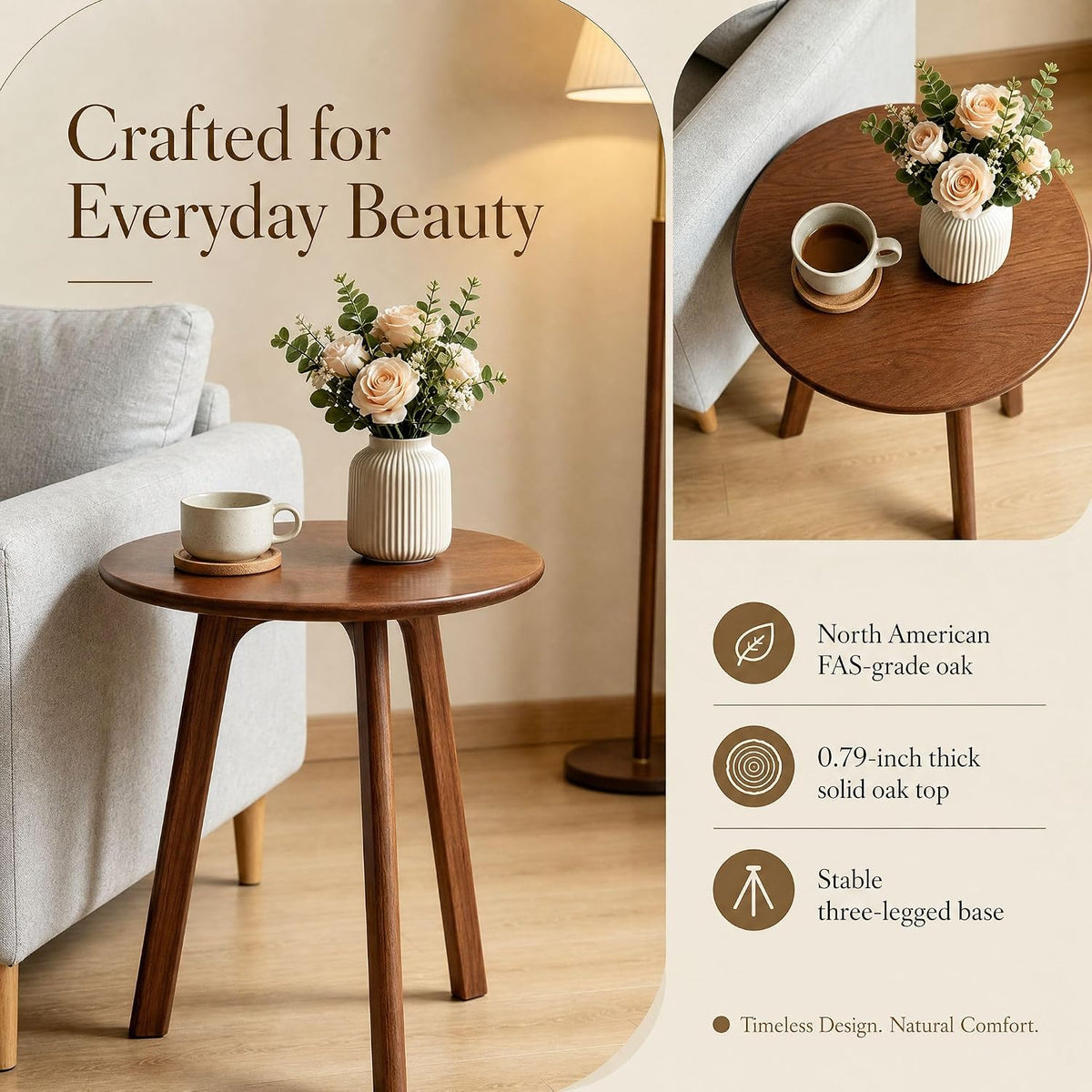 Walnut Round 3‑Leg Small Accent Side Table