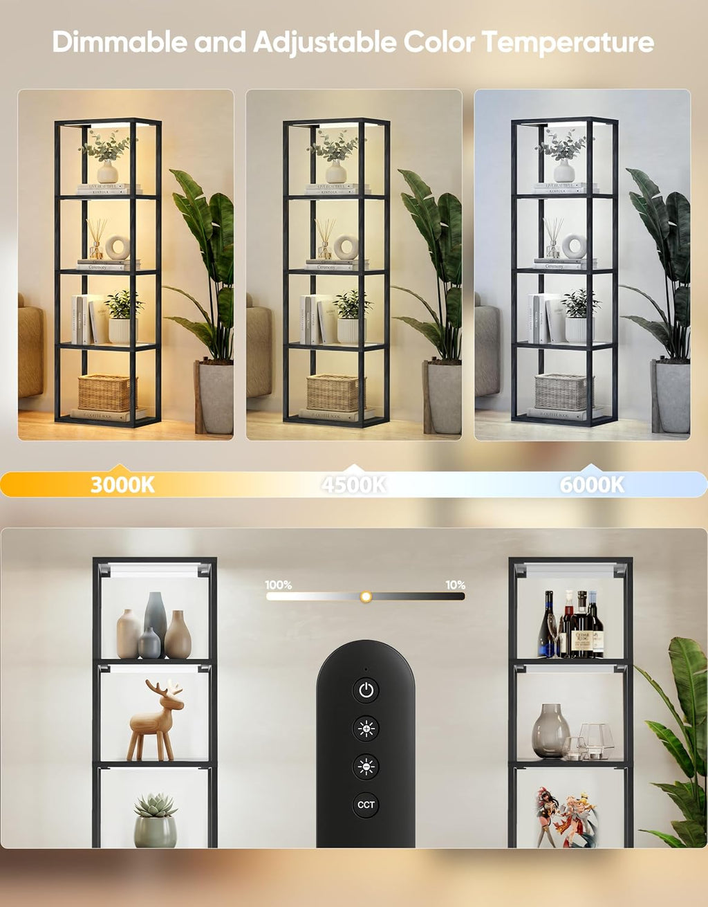 Black Glass Display Shelf with Remote LED