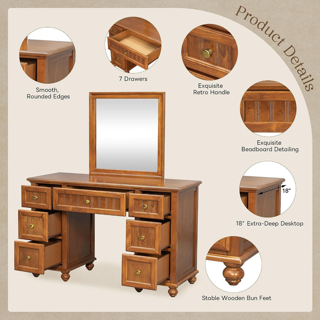 48" Farmhouse Vanity Desk with Mirror