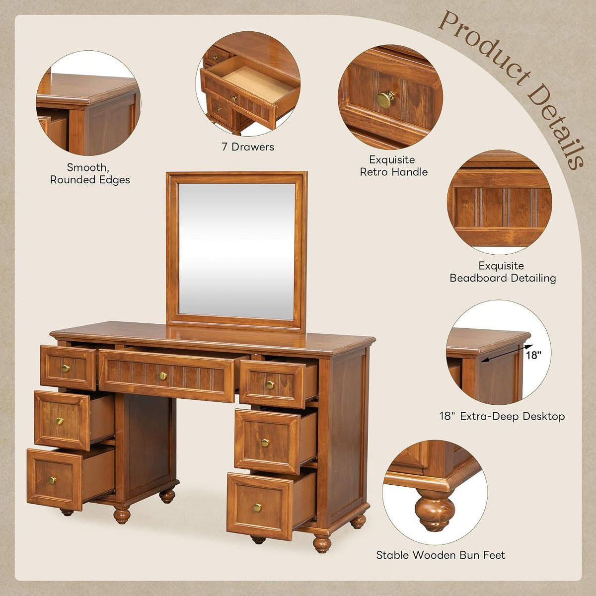 48" Farmhouse Vanity Desk with Mirror