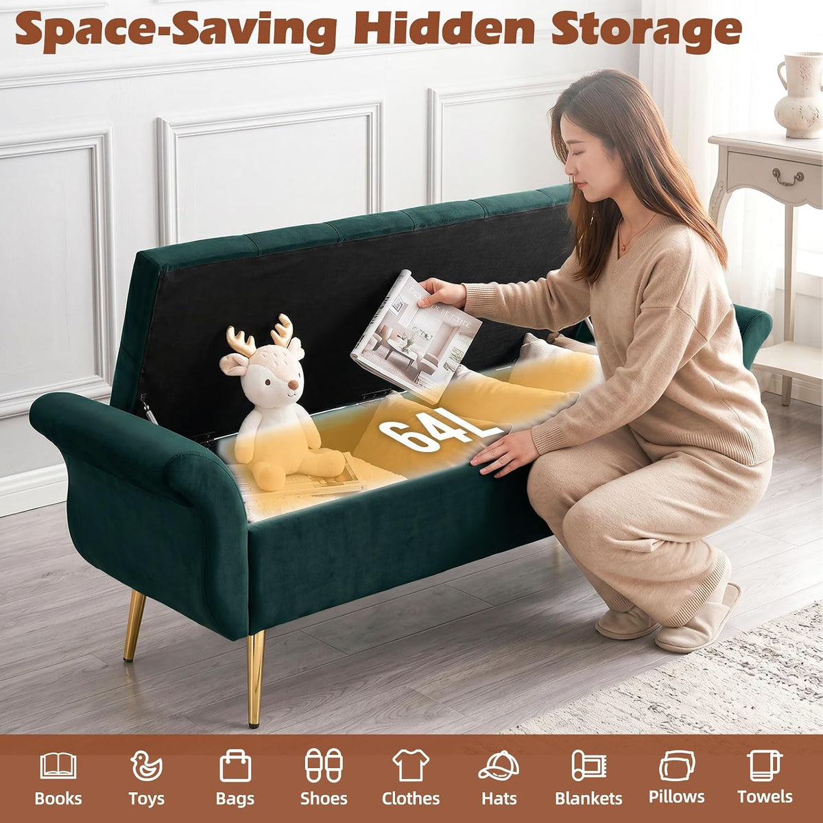 63‑Inch Upholstered End‑of‑Bed Storage Bench
