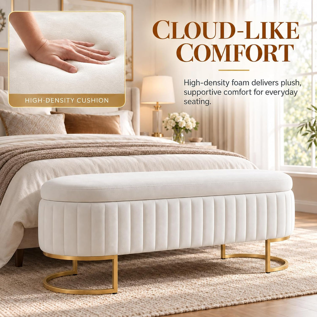 46‑Inch Oval Velvet Storage Bench for Bedroom