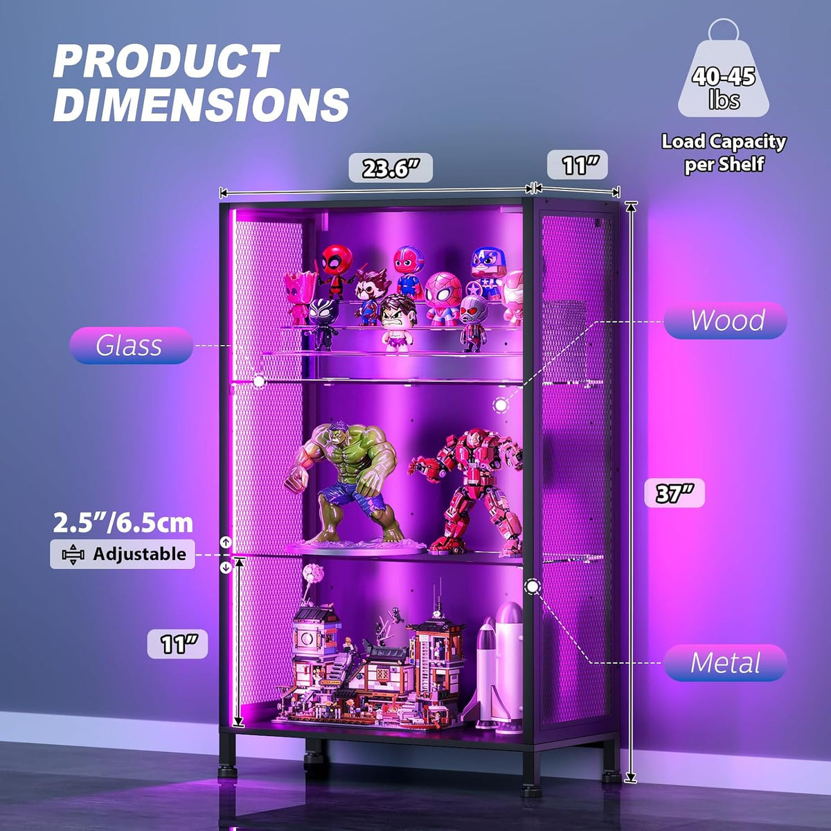 Black 3‑Tier Display Cabinet with RGB Light