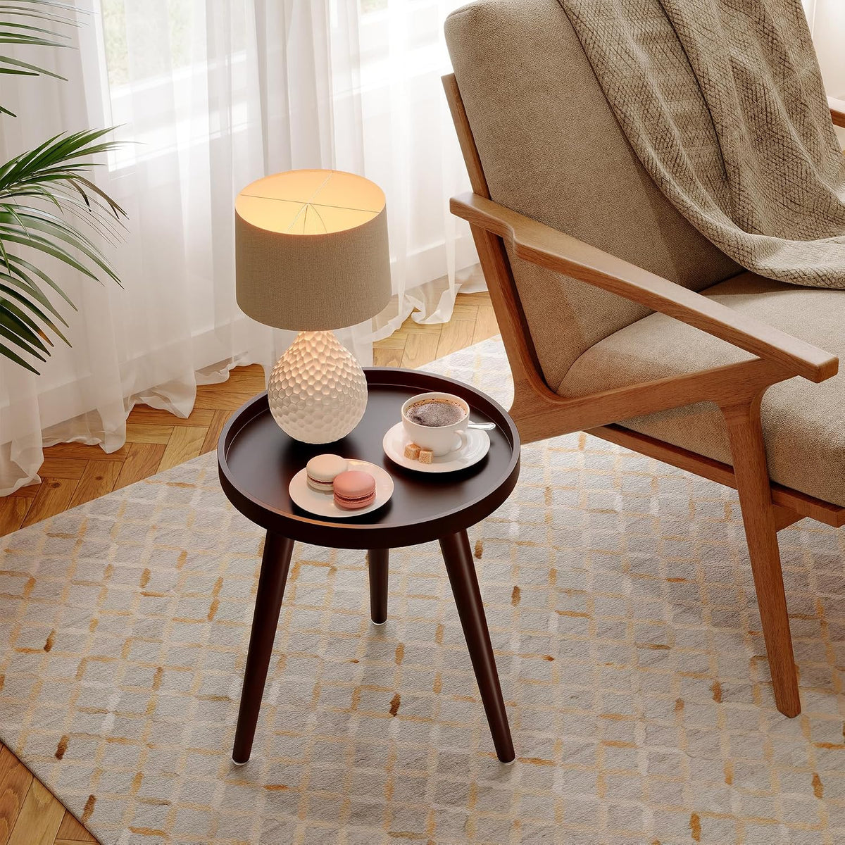 Brown Tray‑Top Round Side Table