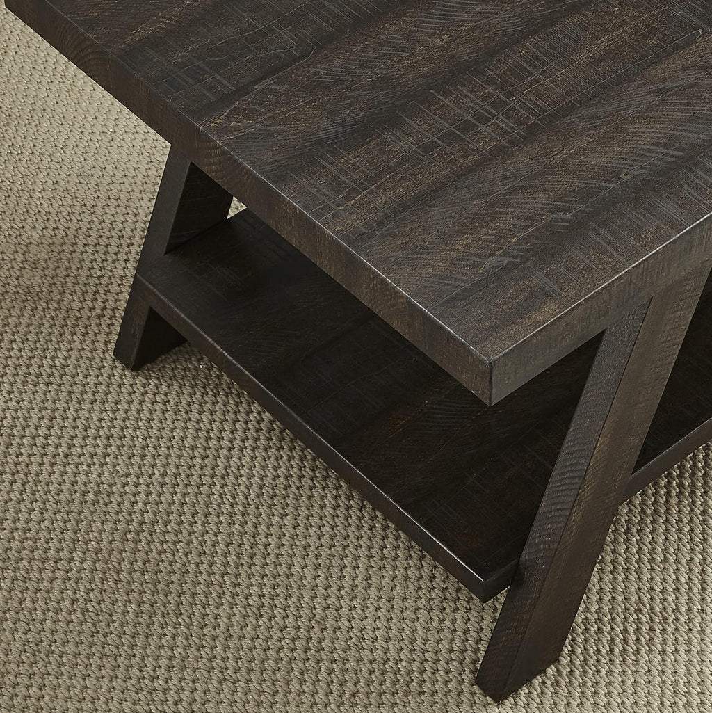 Weathered Espresso Wood Shelf Side Table