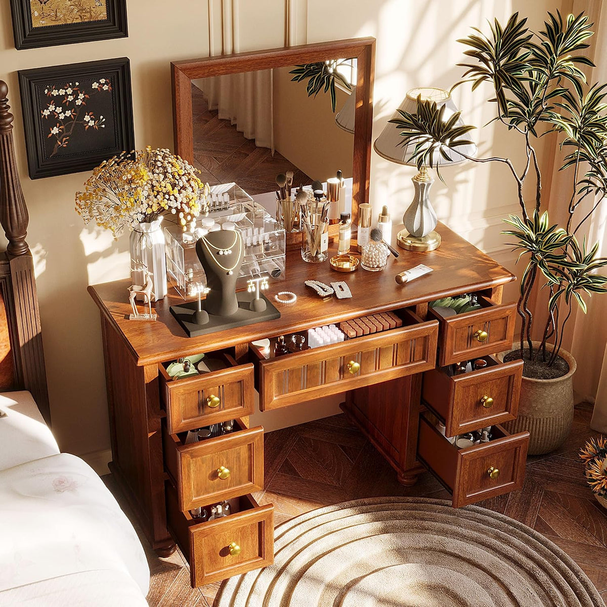 48" Farmhouse Vanity Desk with Mirror