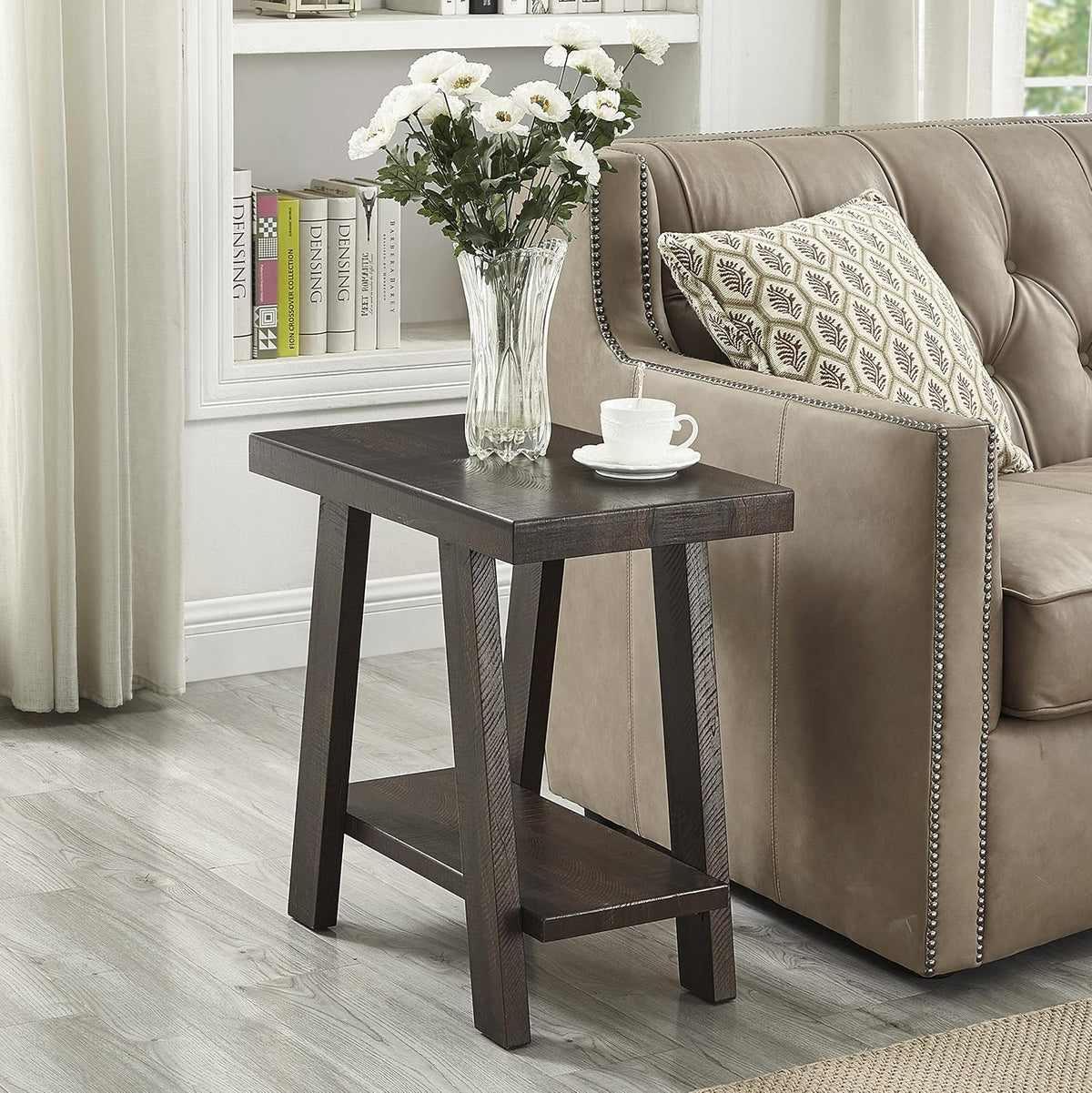 Weathered Espresso Wood Shelf Side Table