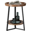 2‑Tier Farmhouse Side Table, Wood Top Metal Frame