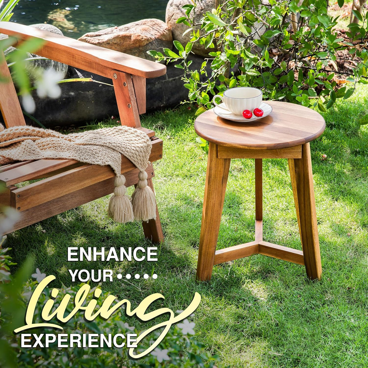 Natural Acacia Wood Round Side Table