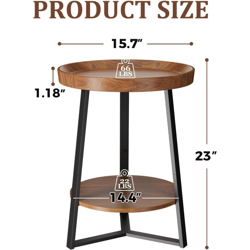 2‑Tier Farmhouse Side Table, Wood Top Metal Frame
