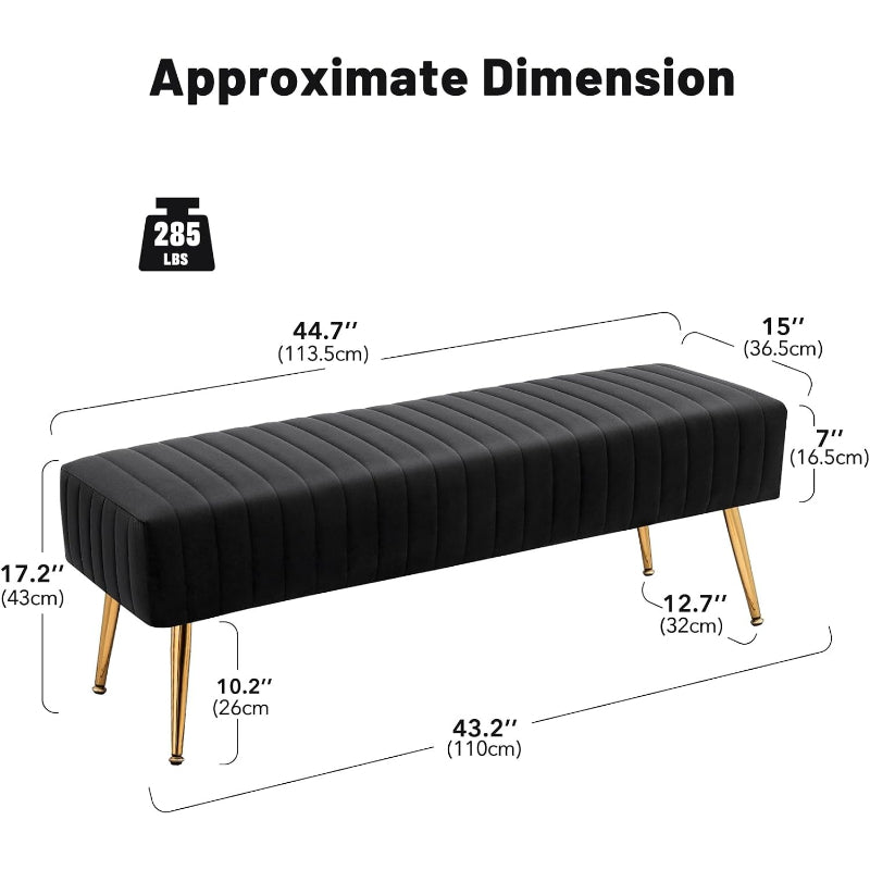 Black Tufted Bench with X‑Shaped Metal Legs