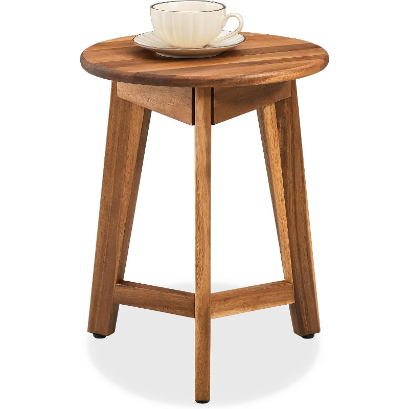 Natural Acacia Wood Round Side Table